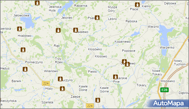 mapa Kłosowo gmina Przodkowo, Kłosowo gmina Przodkowo na mapie Targeo