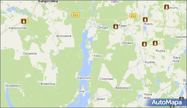 mapa Kłosy gmina Czarna Dąbrówka, Kłosy gmina Czarna Dąbrówka na mapie Targeo