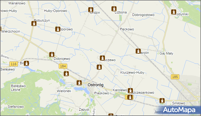 mapa Kluczewo gmina Ostroróg, Kluczewo gmina Ostroróg na mapie Targeo