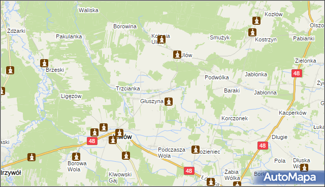 mapa Kłudno gmina Klwów, Kłudno gmina Klwów na mapie Targeo