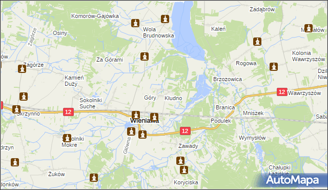 mapa Kłudno gmina Wieniawa, Kłudno gmina Wieniawa na mapie Targeo