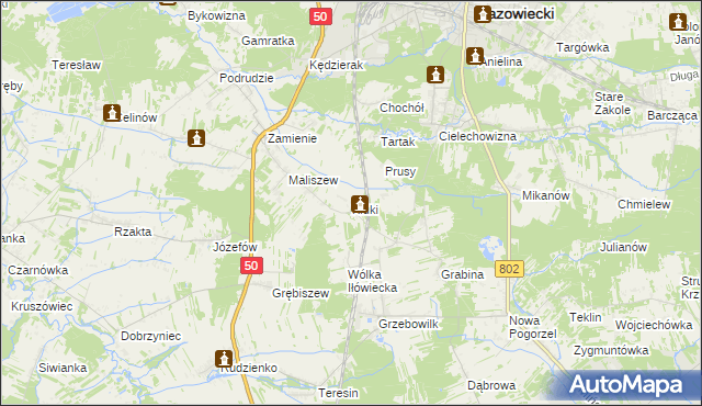 mapa Kluki gmina Mińsk Mazowiecki, Kluki gmina Mińsk Mazowiecki na mapie Targeo