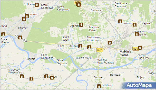 mapa Klukowo gmina Małkinia Górna, Klukowo gmina Małkinia Górna na mapie Targeo