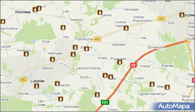 mapa Knapy gmina Lututów, Knapy gmina Lututów na mapie Targeo