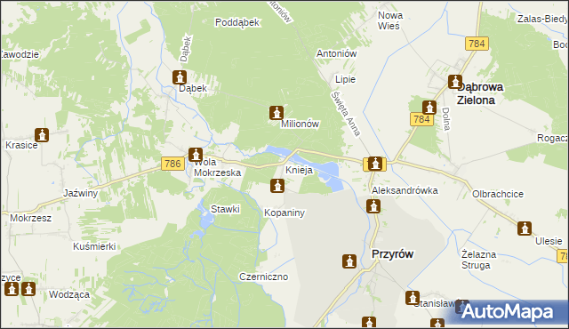 mapa Knieja gmina Przyrów, Knieja gmina Przyrów na mapie Targeo