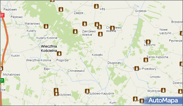 mapa Kobiałki gmina Wieczfnia Kościelna, Kobiałki gmina Wieczfnia Kościelna na mapie Targeo