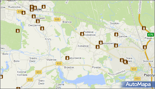 mapa Kobielice gmina Suszec, Kobielice gmina Suszec na mapie Targeo