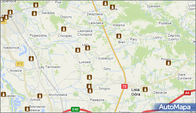 mapa Kobierzyn gmina Lisia Góra, Kobierzyn gmina Lisia Góra na mapie Targeo