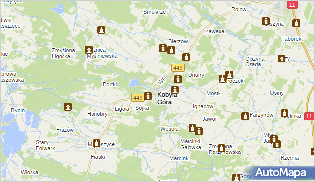 mapa Kobyla Góra powiat ostrzeszowski, Kobyla Góra powiat ostrzeszowski na mapie Targeo