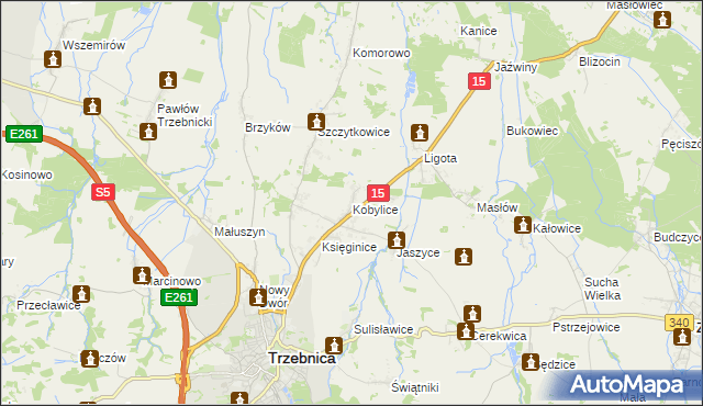 mapa Kobylice gmina Trzebnica, Kobylice gmina Trzebnica na mapie Targeo