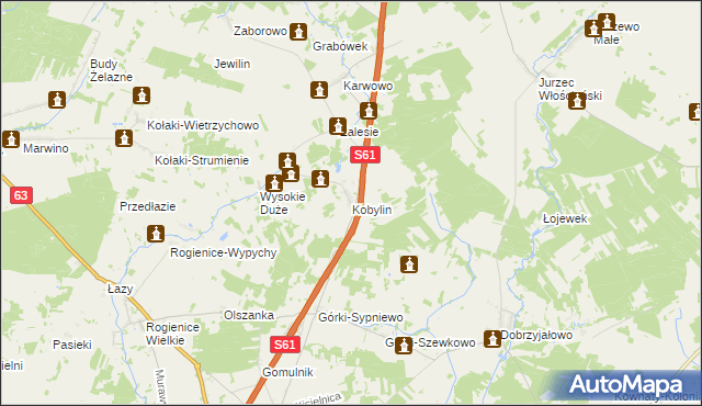 mapa Kobylin gmina Piątnica, Kobylin gmina Piątnica na mapie Targeo