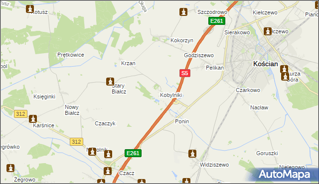 mapa Kobylniki gmina Kościan, Kobylniki gmina Kościan na mapie Targeo