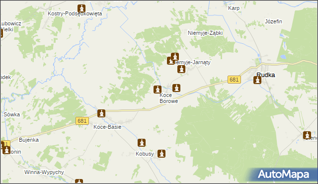 mapa Koce Borowe, Koce Borowe na mapie Targeo