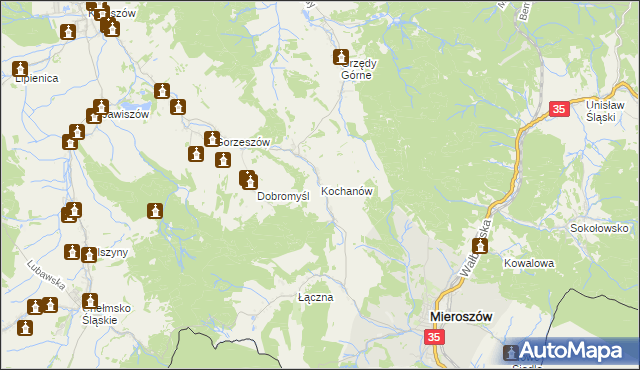 mapa Kochanów gmina Kamienna Góra, Kochanów gmina Kamienna Góra na mapie Targeo