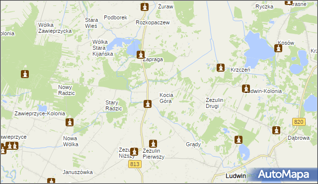 mapa Kocia Góra gmina Ludwin, Kocia Góra gmina Ludwin na mapie Targeo