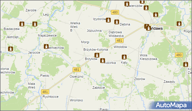 mapa Kocina gmina Widawa, Kocina gmina Widawa na mapie Targeo