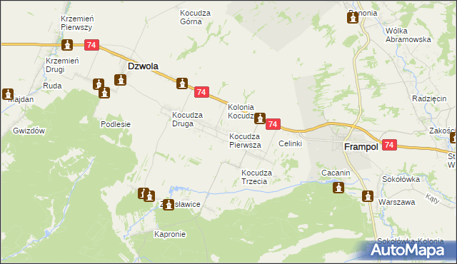 mapa Kocudza Pierwsza, Kocudza Pierwsza na mapie Targeo