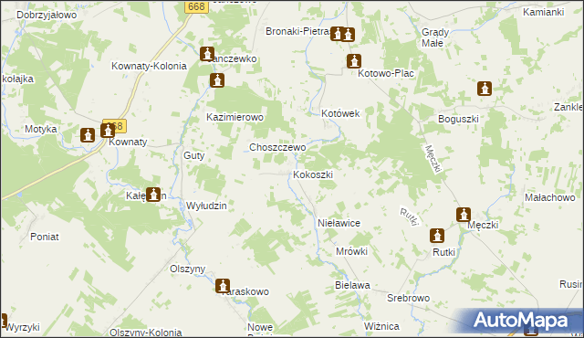 mapa Kokoszki gmina Wizna, Kokoszki gmina Wizna na mapie Targeo