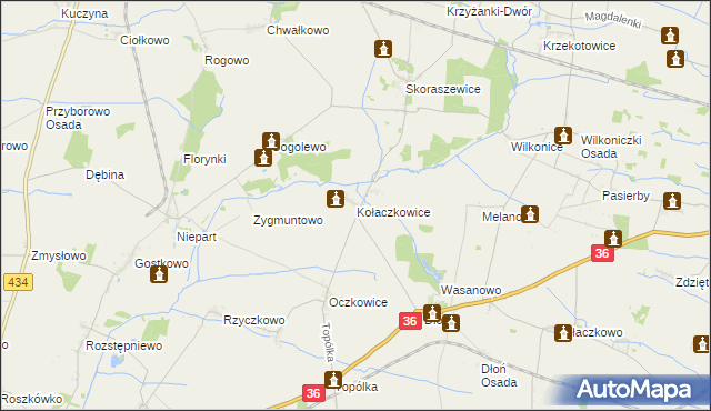 mapa Kołaczkowice gmina Miejska Górka, Kołaczkowice gmina Miejska Górka na mapie Targeo