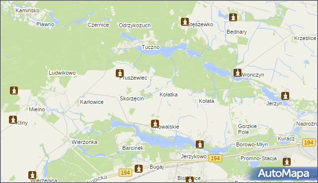 mapa Kołatka gmina Pobiedziska, Kołatka gmina Pobiedziska na mapie Targeo