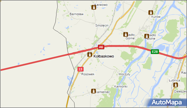 mapa Kołbaskowo, Kołbaskowo na mapie Targeo