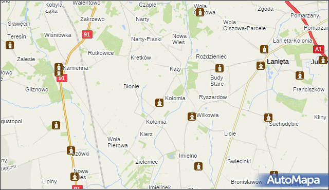 mapa Kołomia gmina Lubień Kujawski, Kołomia gmina Lubień Kujawski na mapie Targeo