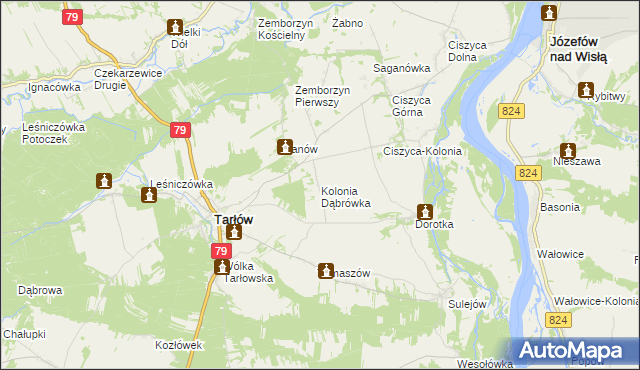 mapa Kolonia Dąbrówka gmina Tarłów, Kolonia Dąbrówka gmina Tarłów na mapie Targeo