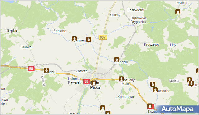 mapa Kolonia Konopki gmina Biała Piska, Kolonia Konopki gmina Biała Piska na mapie Targeo