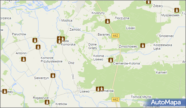 mapa Kolonia Lisewo gmina Pyzdry, Kolonia Lisewo gmina Pyzdry na mapie Targeo