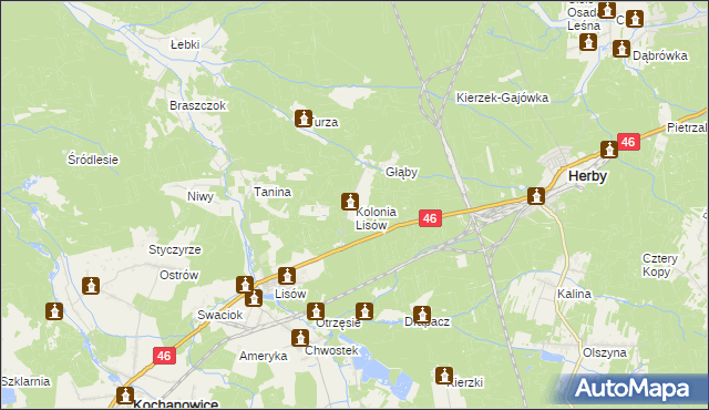 mapa Kolonia Lisów gmina Herby, Kolonia Lisów gmina Herby na mapie Targeo