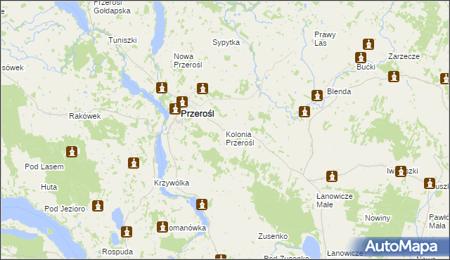 mapa Kolonia Przerośl, Kolonia Przerośl na mapie Targeo