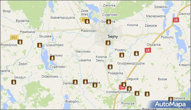 mapa Kolonia Sejny, Kolonia Sejny na mapie Targeo