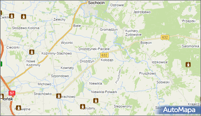 mapa Kołoząb gmina Sochocin, Kołoząb gmina Sochocin na mapie Targeo