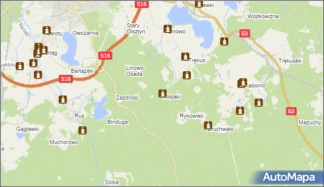 mapa Kołpaki gmina Purda, Kołpaki gmina Purda na mapie Targeo