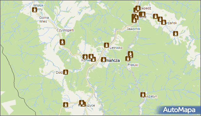 mapa Komańcza, Komańcza na mapie Targeo