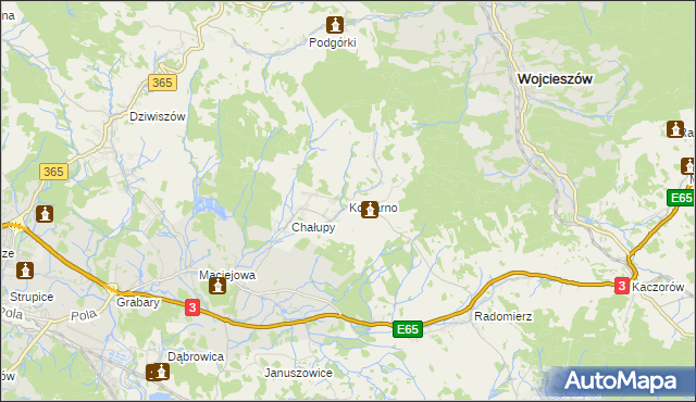 mapa Komarno gmina Janowice Wielkie, Komarno gmina Janowice Wielkie na mapie Targeo