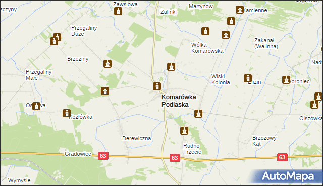 mapa Komarówka Podlaska, Komarówka Podlaska na mapie Targeo