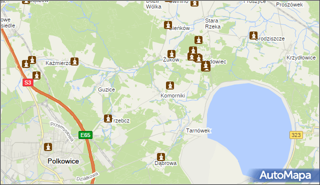 mapa Komorniki gmina Polkowice, Komorniki gmina Polkowice na mapie Targeo