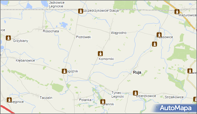 mapa Komorniki gmina Ruja, Komorniki gmina Ruja na mapie Targeo