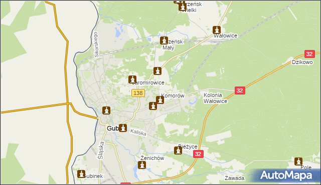 mapa Komorów gmina Gubin, Komorów gmina Gubin na mapie Targeo