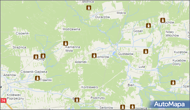 mapa Komorów gmina Stąporków, Komorów gmina Stąporków na mapie Targeo