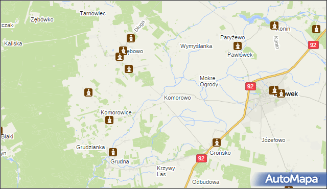 mapa Komorowo gmina Lwówek, Komorowo gmina Lwówek na mapie Targeo