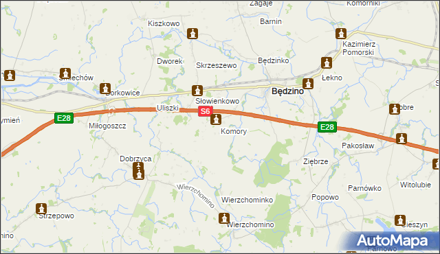 mapa Komory gmina Będzino, Komory gmina Będzino na mapie Targeo