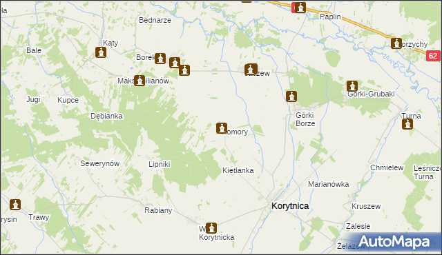 mapa Komory gmina Korytnica, Komory gmina Korytnica na mapie Targeo