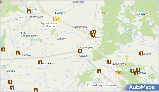 mapa Komorzewo, Komorzewo na mapie Targeo