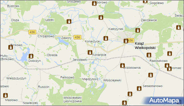 mapa Konarskie gmina Książ Wielkopolski, Konarskie gmina Książ Wielkopolski na mapie Targeo