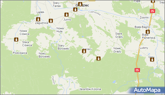 mapa Konary gmina Grodziec, Konary gmina Grodziec na mapie Targeo