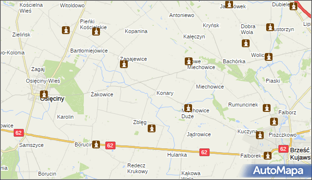 mapa Konary gmina Osięciny, Konary gmina Osięciny na mapie Targeo