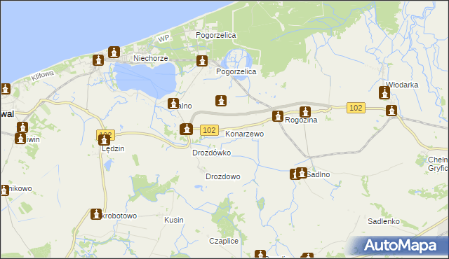 mapa Konarzewo gmina Karnice, Konarzewo gmina Karnice na mapie Targeo