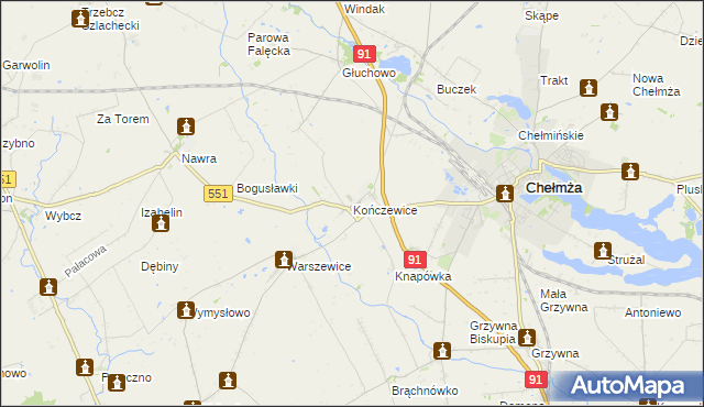 mapa Kończewice gmina Chełmża, Kończewice gmina Chełmża na mapie Targeo